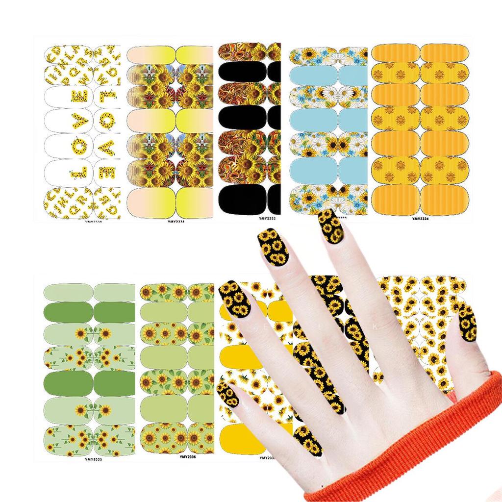 Bright Sunflower Waterproof Nail Stickers - Long-Lasting, Cute, Full-Cover Ins Style