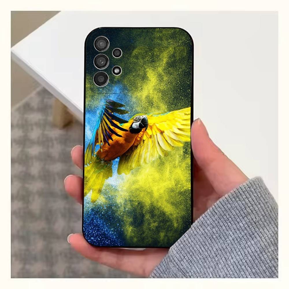 A-Animal Parrot Bird For Samsung S9,S10,S20,S10,S21,S25,S24,S23,Ultra,FE,Plus,Lite,Soft Silicone Black Case