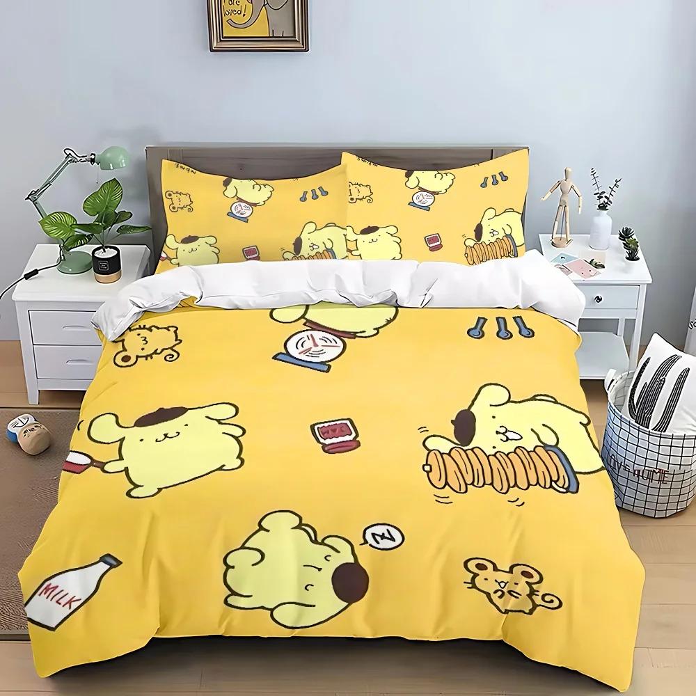 Cartoon Pompom Purin Dekbedovertrek Kinderverjaardagscadeau met Rits Kamerdecoratie voor Tieners volwassenen Microvezel Dekbedovertrek 135x200cm