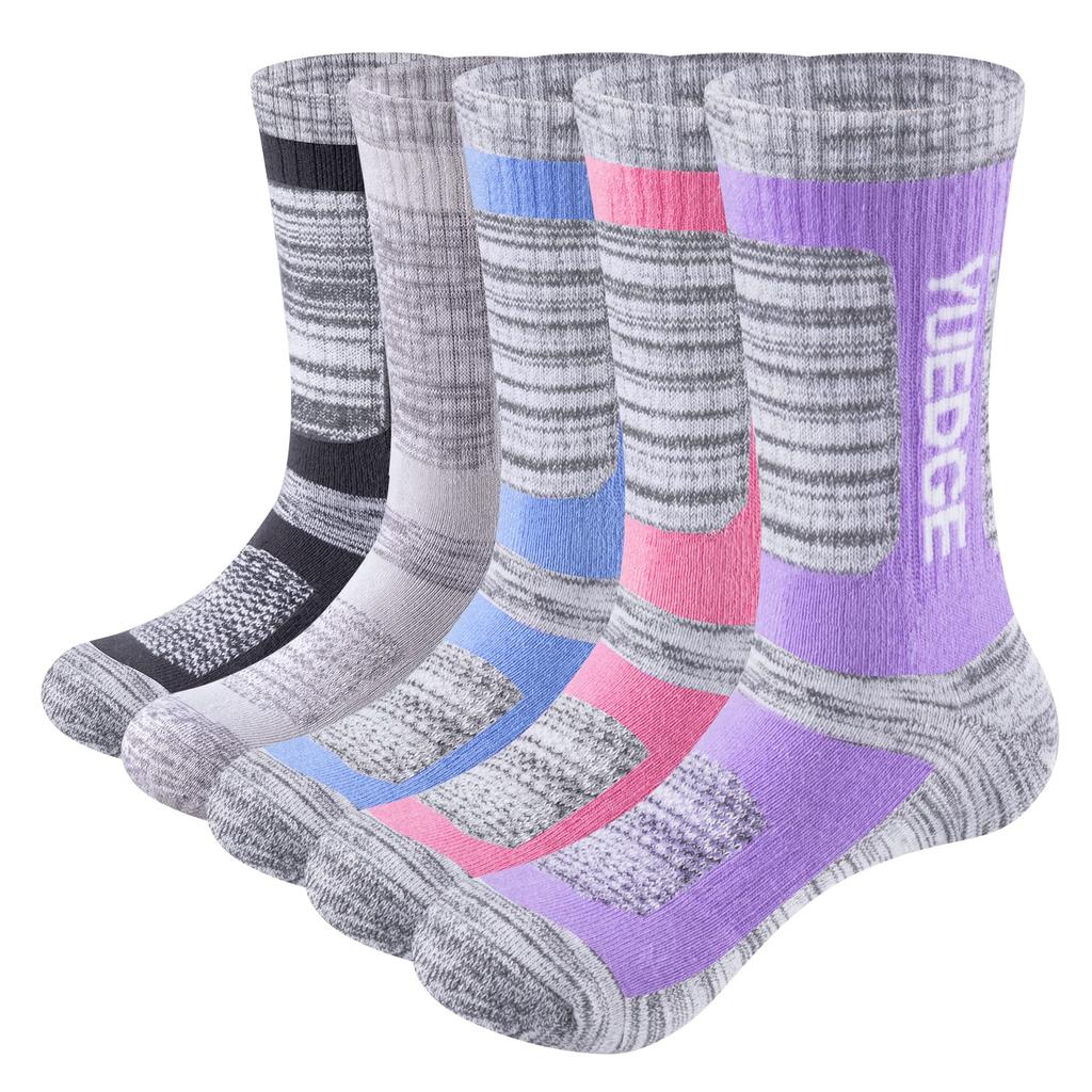 YUEDGE Athletic Thick and Work Socks for Outdoor Crew Premium Sizes Set Women's Socks, Durable, Cushioned, Hiking, Activities, Trekking, Length,