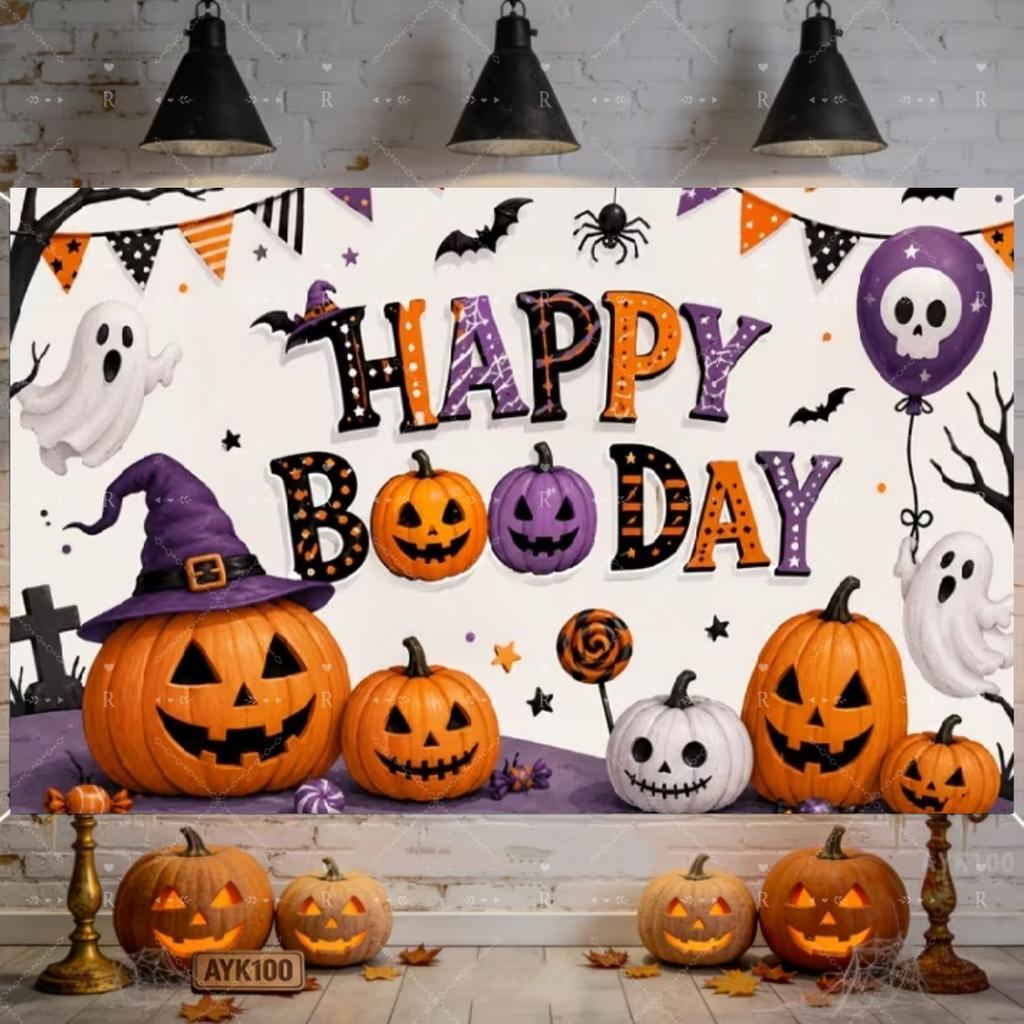 Halloween Decor Supplies Banner Spooky Graveyard Pumpkin Bat Skull Background Festival Party Decor Photography  Backdrop Props480