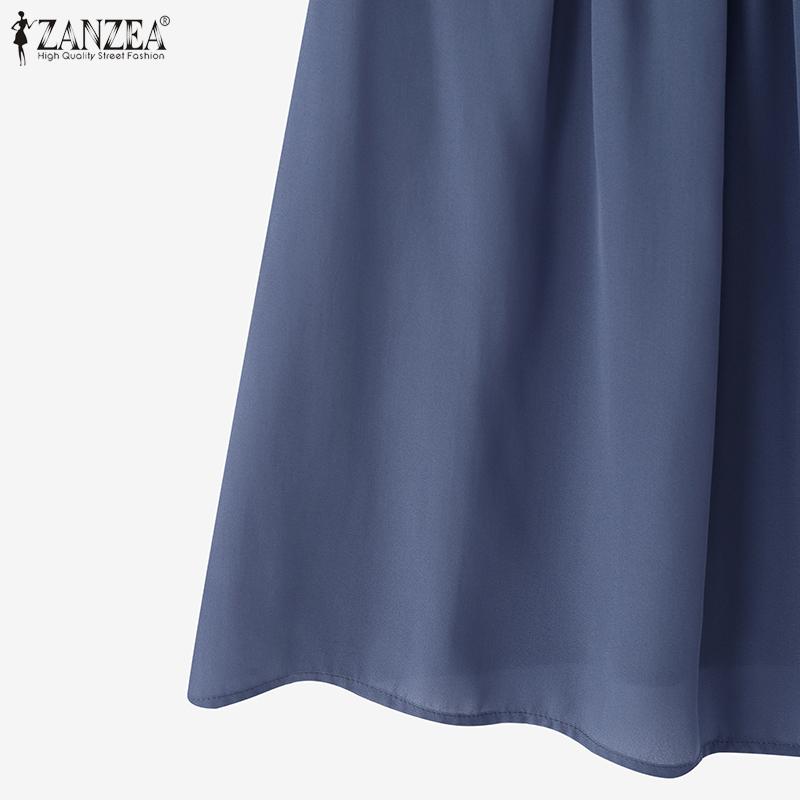 ZANZEA Women Casual Round Neck Solid Color Summer Short Sleeve Blouse