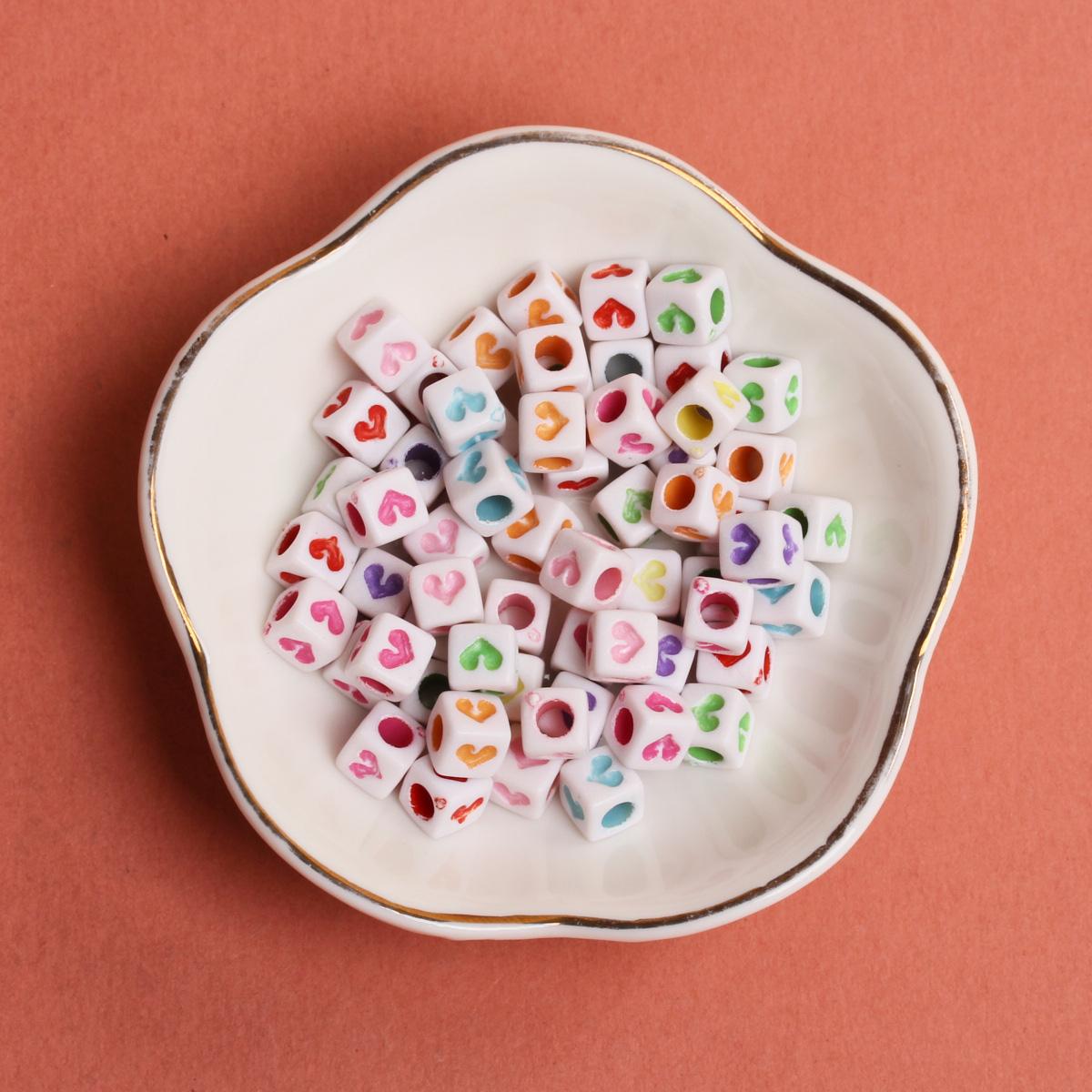 

7 стилей, 40 шт., 6 мм, кубические квадратные бусины в форме сердца, свободные бусины для изготовления ювелирных изделий, браслет, ожерелье, аксессуары