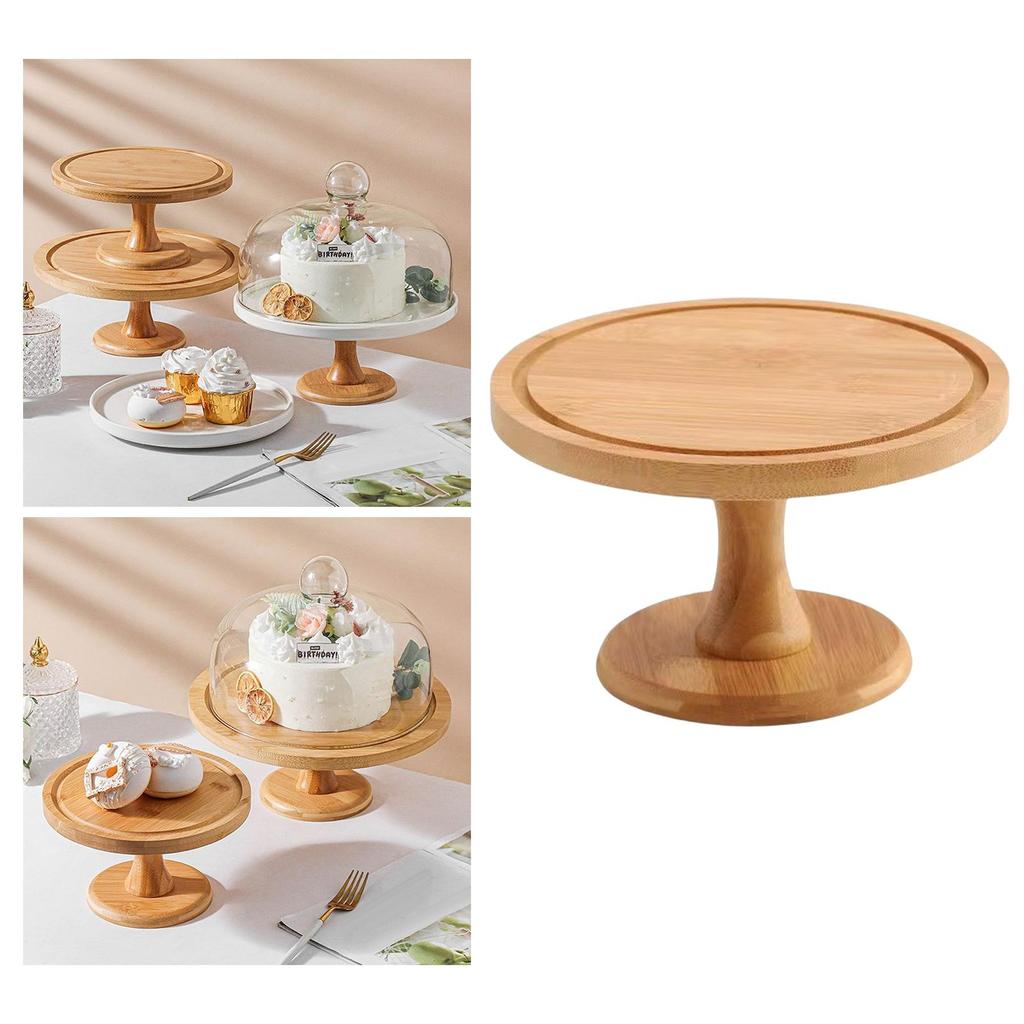 Bamboo Cake Dome Cover Appetizer Serving Tray Cheese Snacks Board Platter Round Birthday