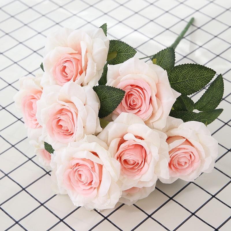 Q-1040Hot Sale High Quality 10 Heads Artificial Rose Bouquet Flower for Wedding Decoration