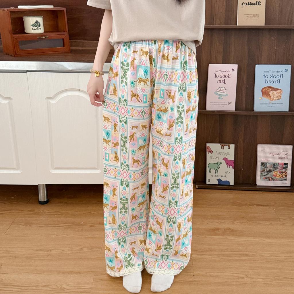 Pure Cotton Home Pants Can Be Worn Outside, Floral Loose Double-layer Yarn Comfortable Air-conditioning Walking Pants, Cotton Yarn Cartoon Pajama Pant