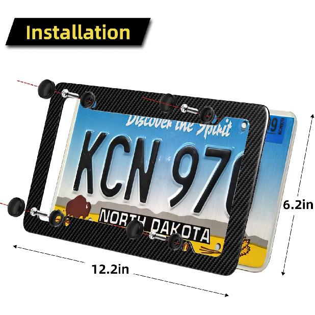 Carbon Fiber License Plate Frame, Glossy Waterproof Plastic Number Plate Frame Print Carbon Fiber Pattern For Man And Women (With Fasteners And