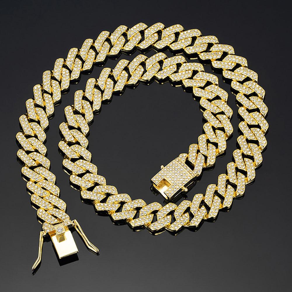 Mode Hip Hop Quadratisch 14MM Cuban Link Halskette Herren Goldfarbe Damen Strass Iced Out Cubanische Kette Punk Schmuck Halsketten Geschenk