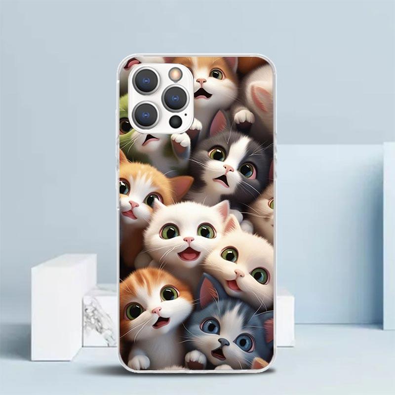 

Cartoon Cute Cats Background Phone Case For IPhone 16 17 Air 16E 15 14 Plus 13 Mini 12 11 Pro Max 7 8 + SE 2020 Soft TPU Back Co iPhone 13 Pro Max