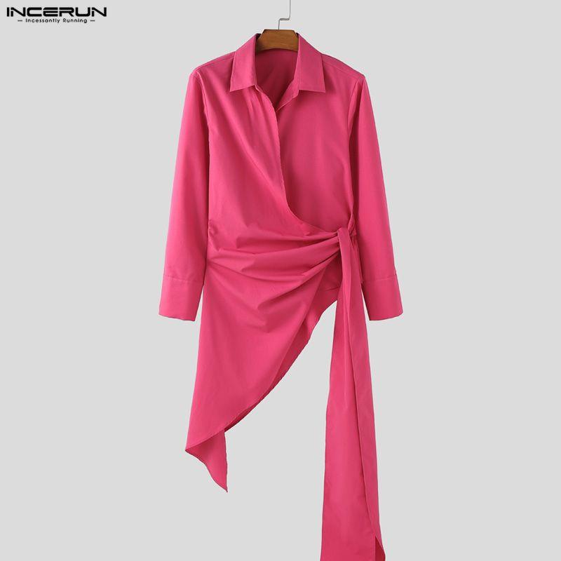 INCERUN Spring Men Lapel Neck Long Sleeve Irregular Twisted Casual Shirts Tops