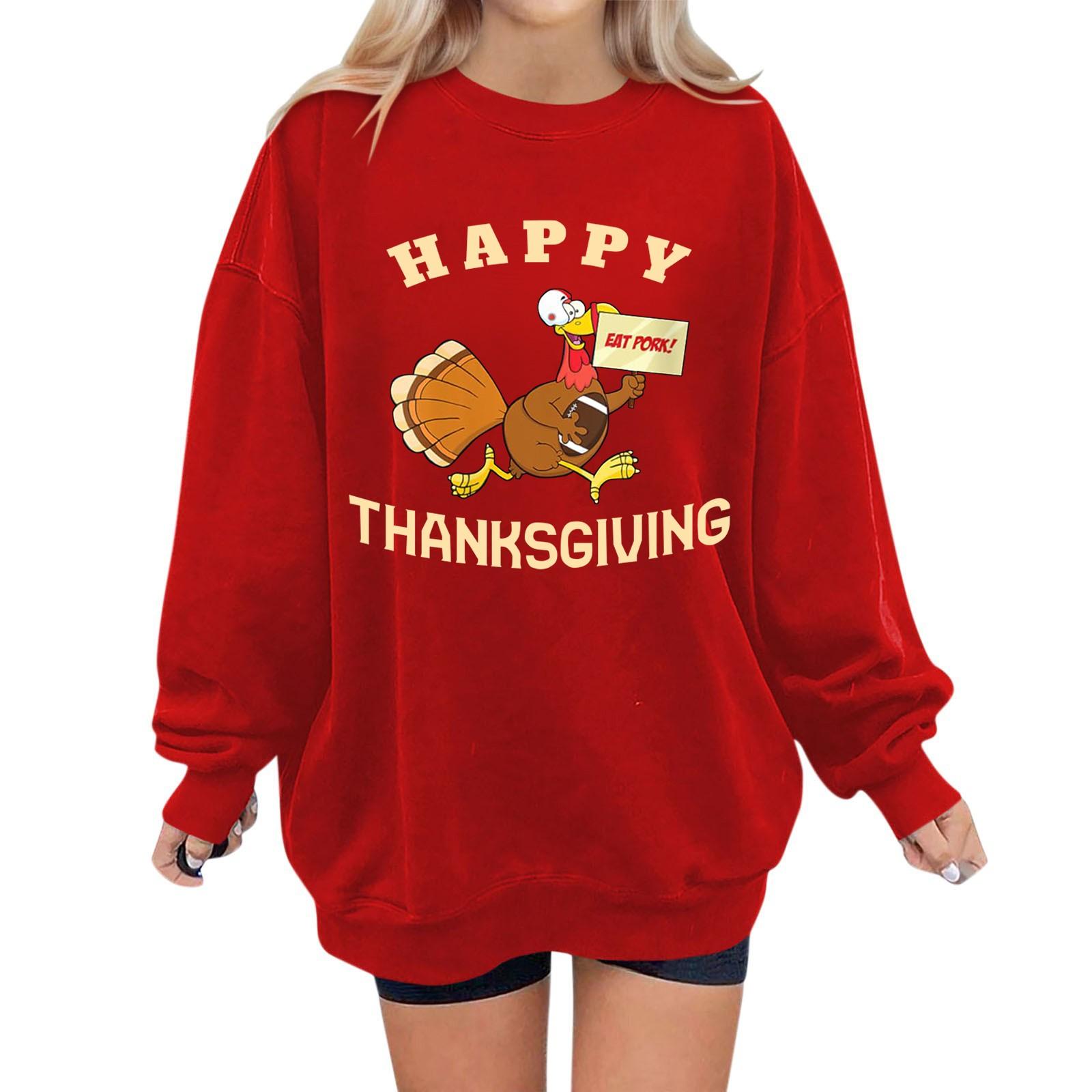 

Женская мода повседневная толстовка с длинным рукавом и принтом ко Дню благодарения XXL красный