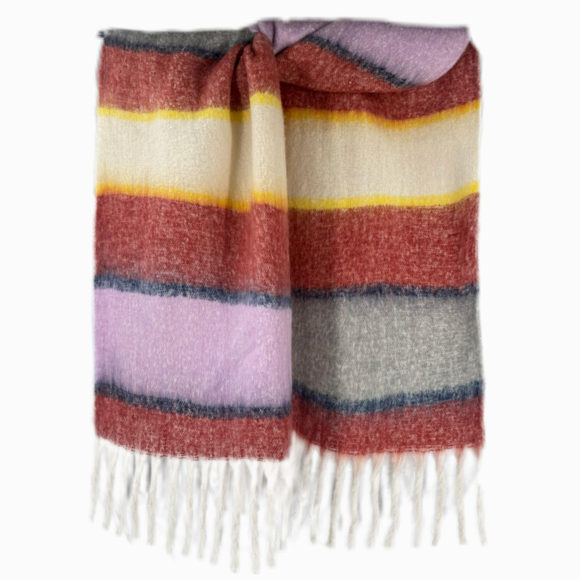 

Новая зимняя утолщенная пряжа-петля, полосатый шарф с бахромой-бородой, шаль.