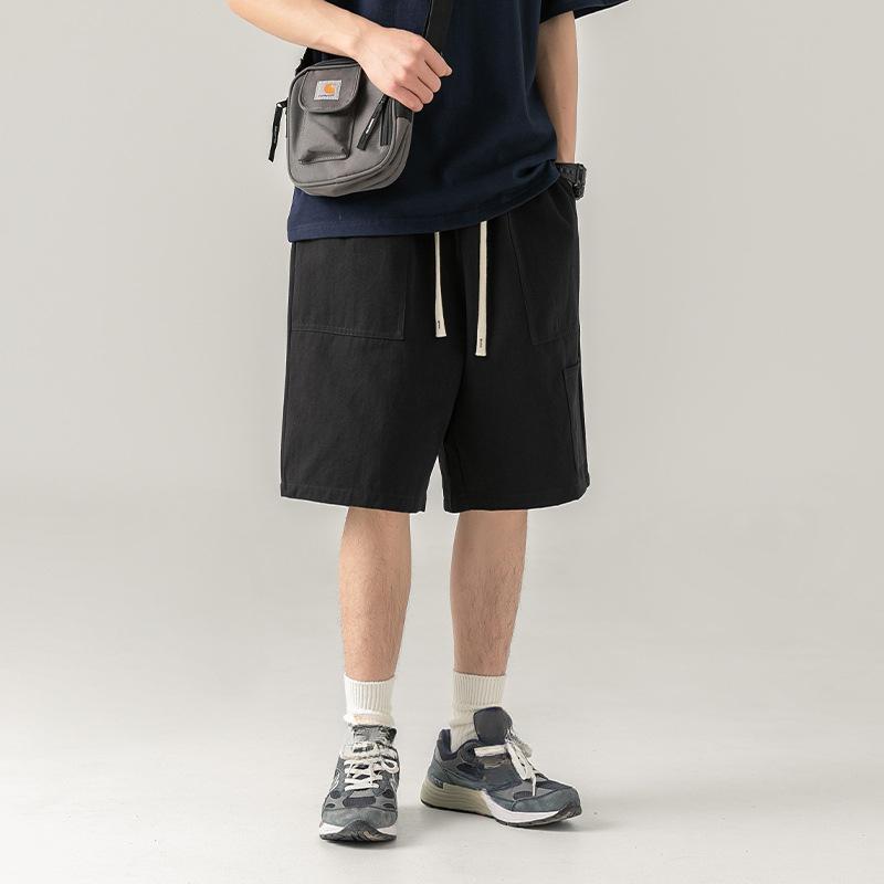 Japanese Style Men's Summer Workwear Shorts Casual Lightweight Sports Short Pants Loose Knee-Length Pants with Pocket