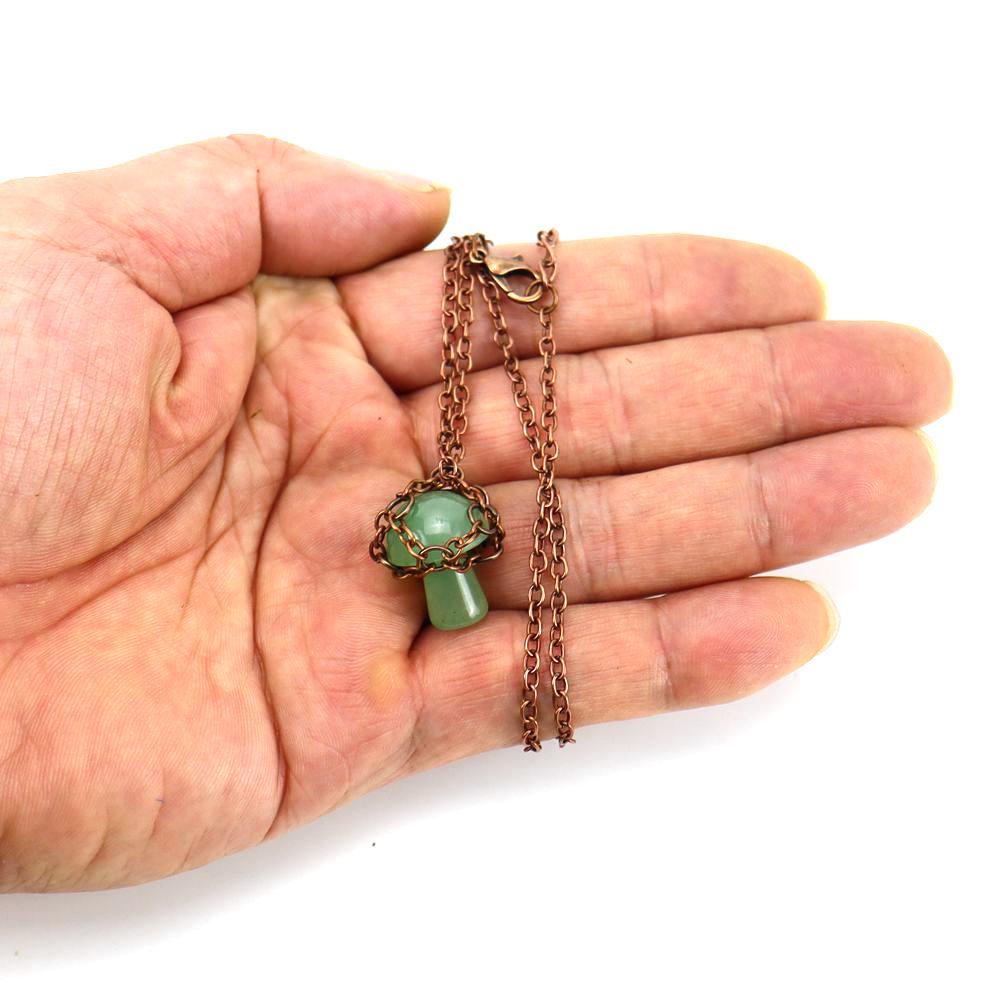Handmade Retro Winding Crystal Tiger Stone Agate Small Mushroom Pendant Necklace Jewelry N698