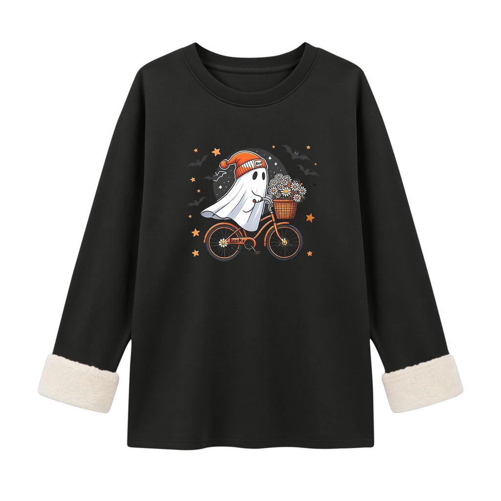 Women's Lined Long Sleeve Halloween Print Pullover for Winter Casual Wear