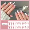 24pcs Short Press On Nail Almond Stick On Nail French Styles Full Cover False Nail with Strawberry Designs for Women