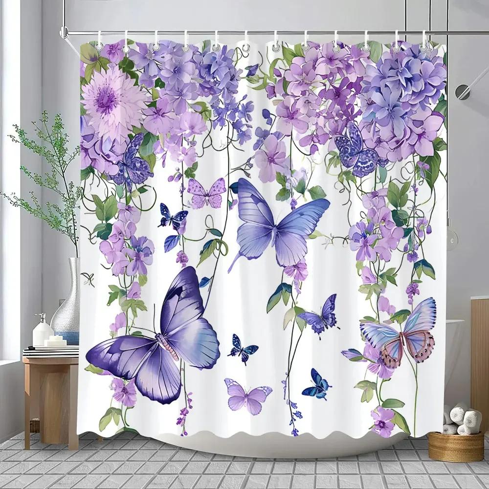 Květinová sprchová závěs Květinová látka Sprchové závěsy pro rustikální vintage koupelnový dekor Koupelnové závěsy Akvarelový šik Cosmos