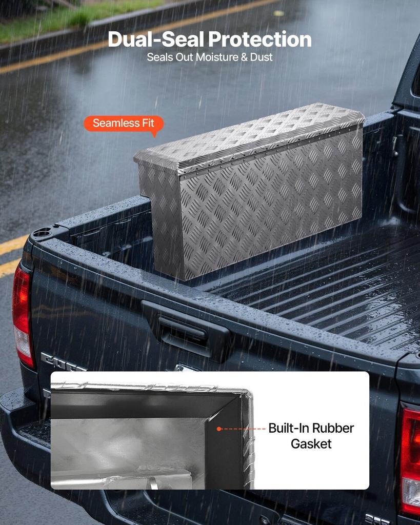 Truck Bed Tool Box, Heavy Duty Aluminum Tool Box with Tread Patterns, Storage Toolbox Chest Organizer with Lock and Key, Ideal for Pickup, Truck Bed,