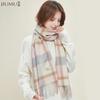JIUMU Women's Winter Retro Plaid Wool Scarf