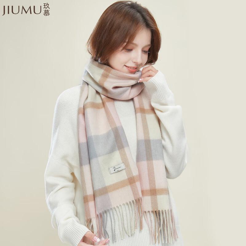 JIUMU Women's Winter Retro Plaid Wool Scarf