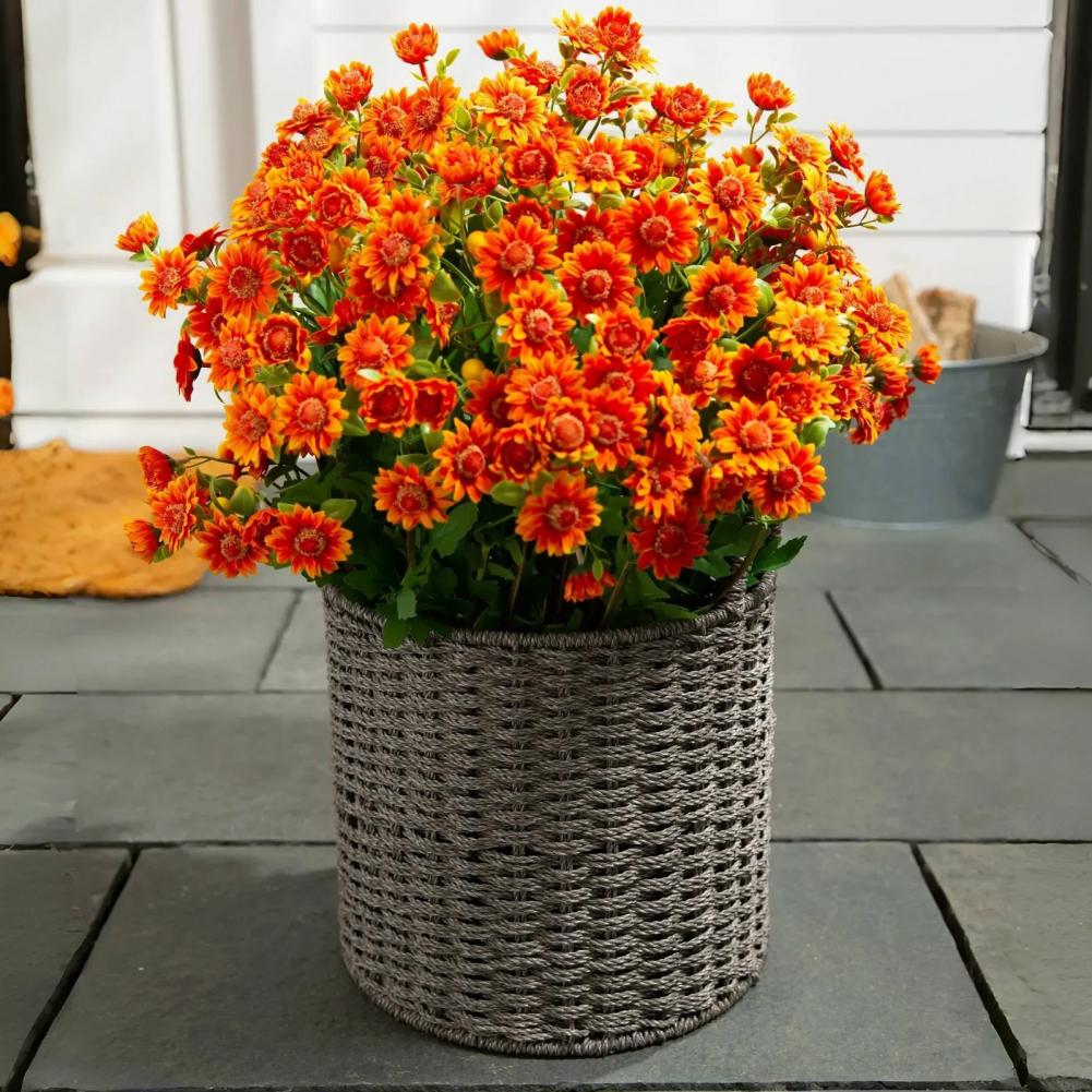 Outdoor Artificial Flowers Fake Silk Chrysanthemum Bundle Simulated Flowers Autumn Uv Resistant Thanksgiving Halloween Decor