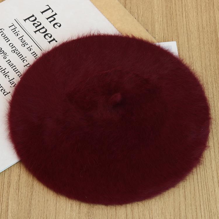 Autumn Winter New Fashion Plush Warm Good Quality Rabbit Fur Beret Winter Berets Outdoor Casual Flat Top Beret for Woman