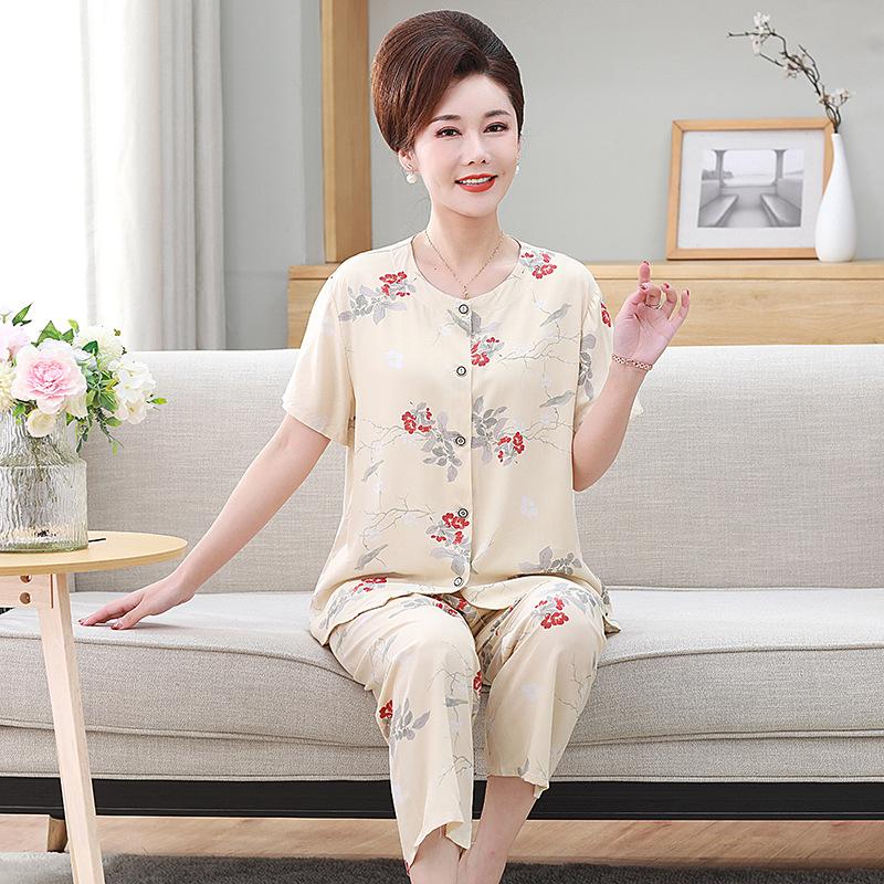 Women's Pajamas Short Sleeve Long Pants Loungewear Button Cardigan Set