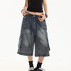 American Retro Women's Denim Capri Pants - Distressed, Multi-Pocket, Loose Straight Leg Design