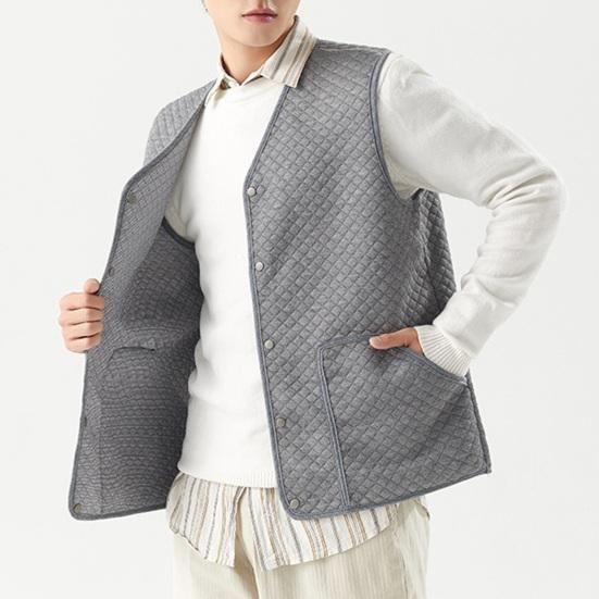 Men Waistcoat V-Neck Sleeveless Single-Breasted Vest Coat Solid Color Velvet Lined Warm Vest Jacket with Pockets