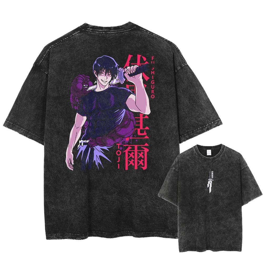 Anime Jujutsu Kaisen Fushiguro Toji Printed Tshirt Mens and Womens Washed Tshirt High Quality Vintage Tshirt Tops
