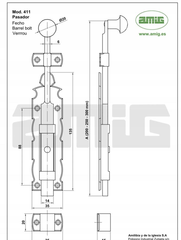 Black Forged Furniture Door Bolt 300mm Amig