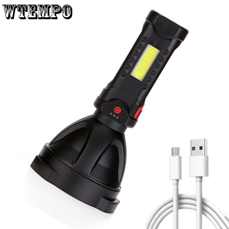 Strong Light Long Range Torch Home User Cob Side Light Outside Usb Rechargeable Searchlight Plastic Strong Light Torch