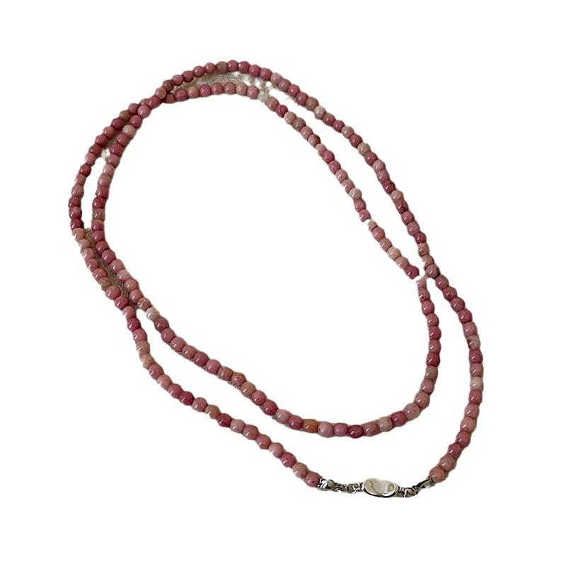 Pink Natural Stone Beaded Long Necklace For Women, Multi-Wear Design, Elegant And Fashionable Versatile Neck Chain, Collarbone Chain