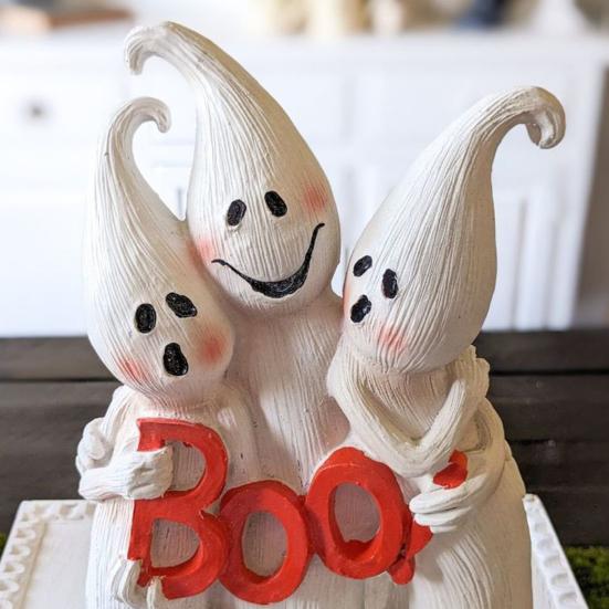Yousheng Ghost Dwarf Trio Figurine Resin Boo Ghosts Sculpture Table Centerpiece Ghost Statue for Halloween Mantel Cabinet Decorations