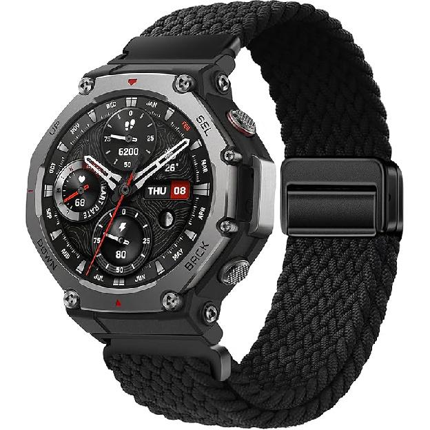 Braided Band Compatible For Amazfit T-Rex 3, Magnetic Adjustable Buckle Design, Breathable Soft Elastic Replacement Strap Sport Wristband For T-Rex 3