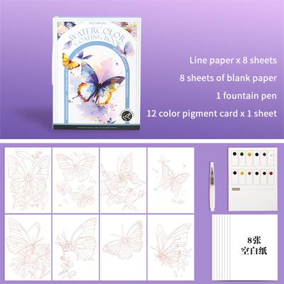 Set Pittura Acquerello Creativo da 1 Set con Pittura Solida a 12 Colori Libro da Colorare per Bambini per Alleviare lo Stress Kit Artistico Acquerello Genitore-Figlio