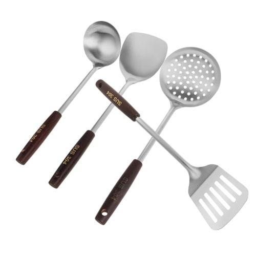 

LABRIMP Multipurpose Stainless Steel Cookware Set, 4-Piece Set with Handles, Spatula, Ladle, and Spoon for Kitchen Use