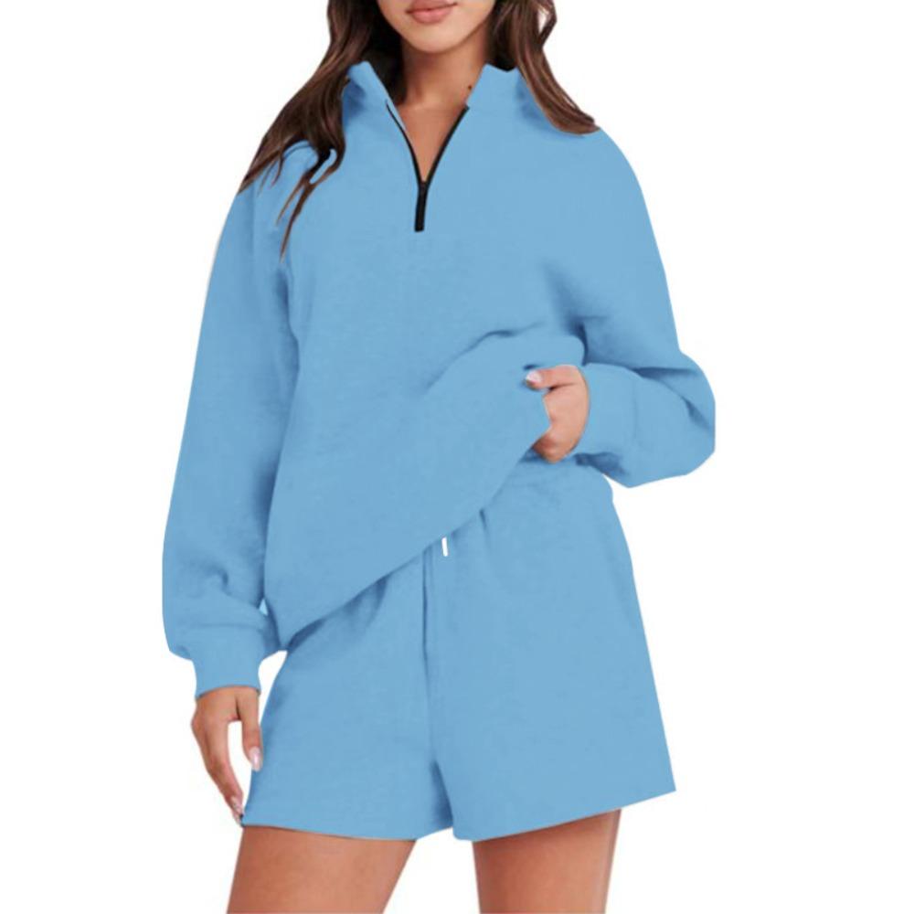 Solid Color Shorts and Pocketless Sweatshirt Set