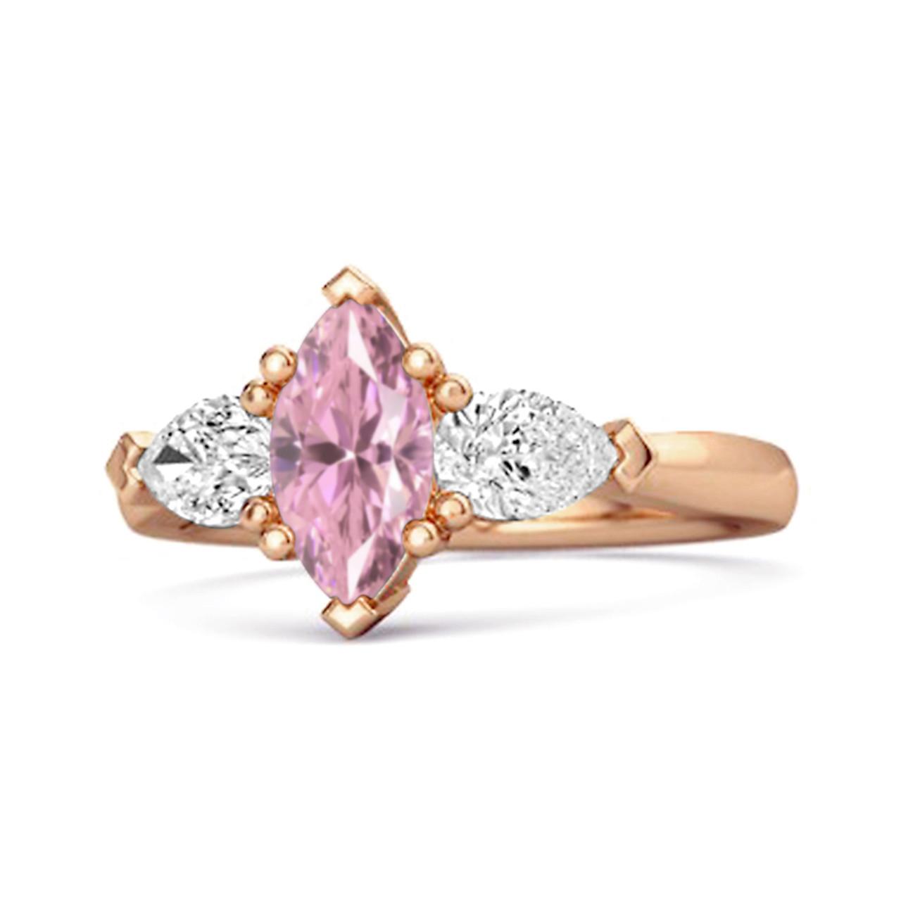 

Pink Topaz Trio Stone Tapered Ring - Sterling Silver Rose Gold Vermeil 8 рожевий колір золота