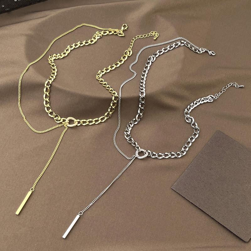 Womens Geometric Elegant Titanium Steel Chain Necklace With Luxe Tassel Features For Versatile Wear
