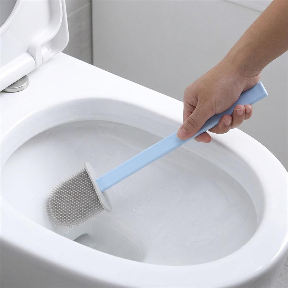 2pcs Drill-Free Mounting Toilet Bowl Brush Silicone Bristles Toilet Brush Holder Set  Campers