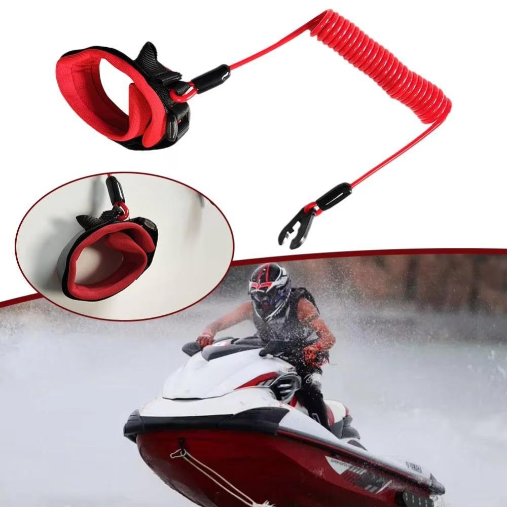 

1.6m Kill Switch Key Lanyard Tether Cord Stretchable Surfing Spring Rope Outboard Engine червоний
