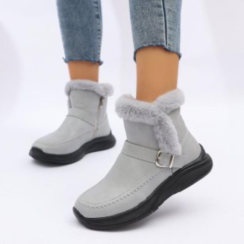 Autumn and winter new large size women's snow boots thickened color short boots velvet warm flat boots side zipper