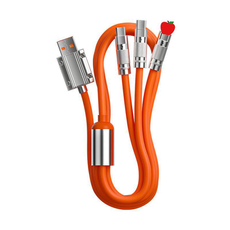 120W Super Fast Charge 3-in-1 Cable for Apple, Huawei, Type-C, and Android with 6A Flash Charge Capability