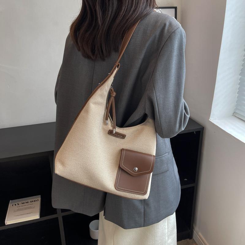 Black And Brown Canvas Tote Bag For Women 2024 Chic And Spacious With Color Block Design