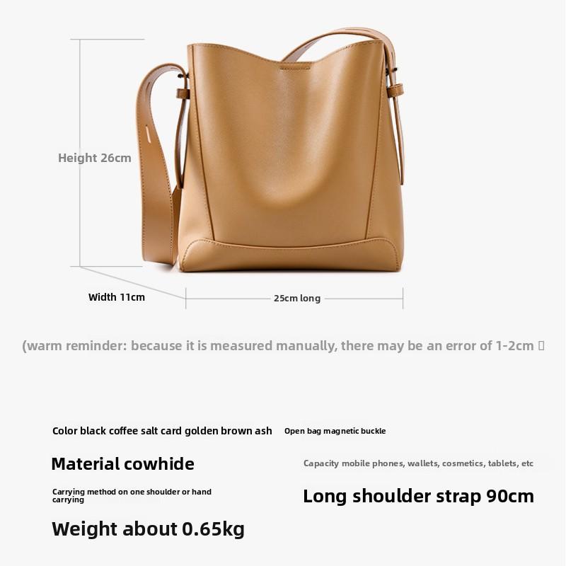 Large Bags, Women's Spring and Summer Women's Bags, Messenger Bags, Versatile Leather Single Shoulder Large-capacity Commuter Bucket Bags