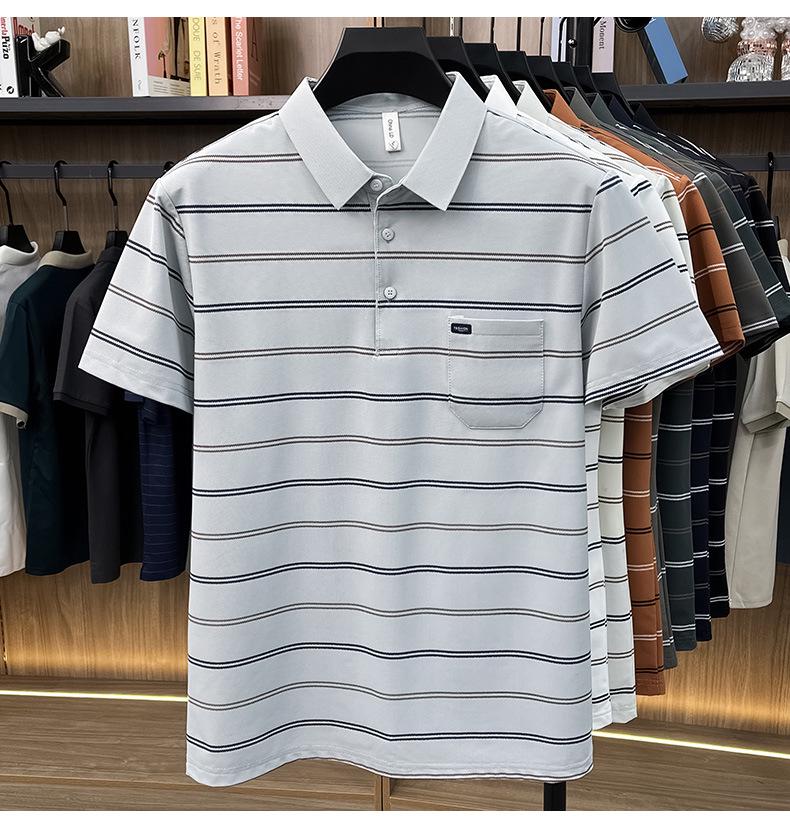 Polo Estiva a Righe da Uomo con Revers e Tasca Vera - Top Casual da Lavoro a Maniche Corte