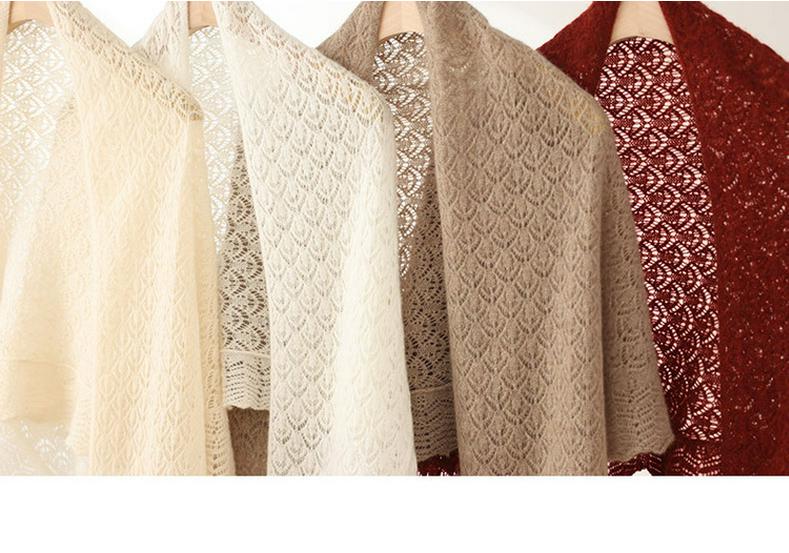 Women's 100% Pure Cashmere Hollow Knitted Shawl - Retro, Stylish & Versatile Solid Color Scarf