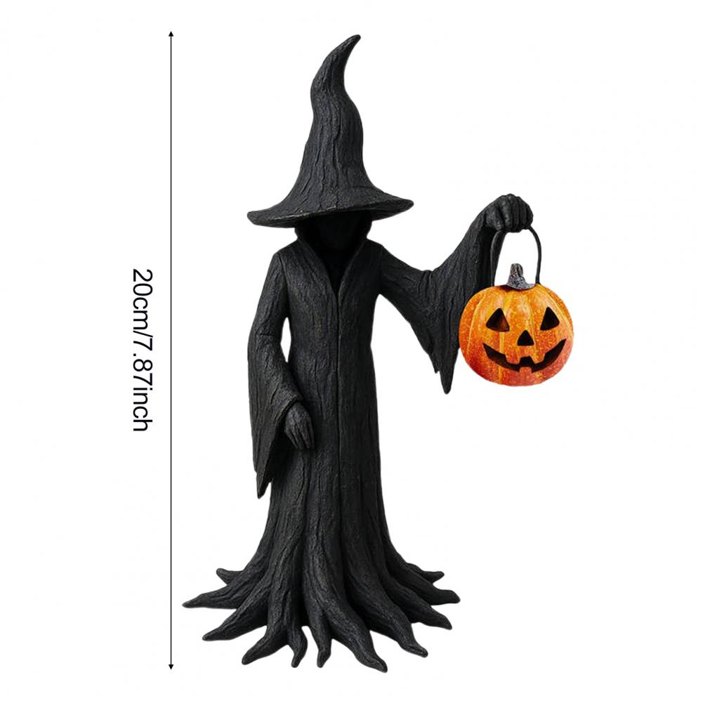 Witch Statue for Halloween Enchanting Witch Figurine with Pumpkin Resin Tabletop Ornament for Haunted House Decor