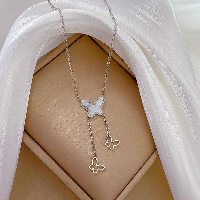 Titanium Steel Fritillary Butterfly Temperament Personality Minimalist Furnace Real Gold Necklace Female Collarbone Chain